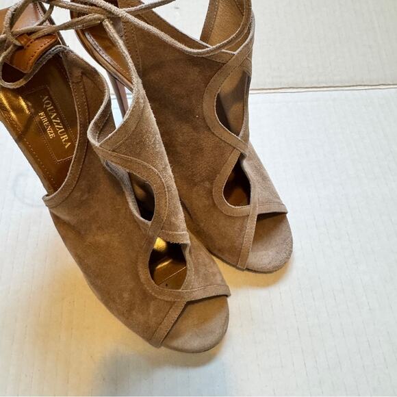 Aquazurra Sexy Thing Tan Leather Stiletto Heels Womens 8.5 Lace Up Luxury Shoes - Picture 4 of 10